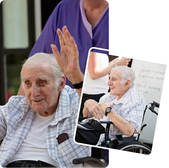 Elderly resident socializing at Iden Manor